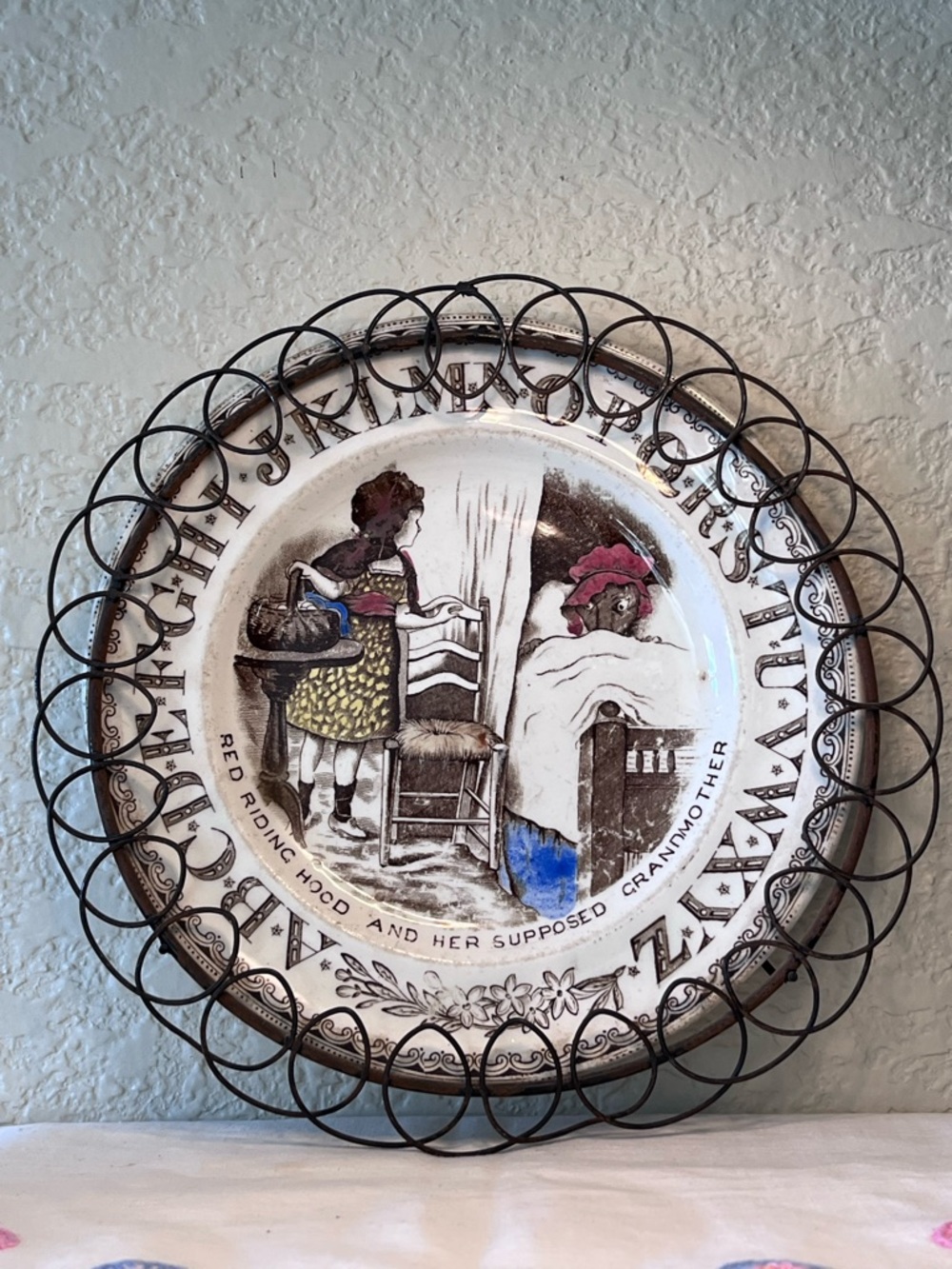 Antique Brownhills Red Riding Hood Alphabet Plate Victorian ABC Transferware